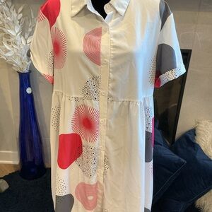 SHEIN Red and White Striped Collar Shirt